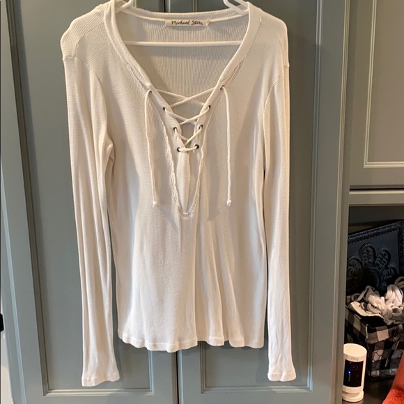 Micheal Stars lace up long sleeve crepe top - Picture 1 of 6
